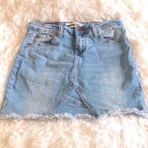 Monkey Ride Denim Mini Skirt Light Wash Stretch Material